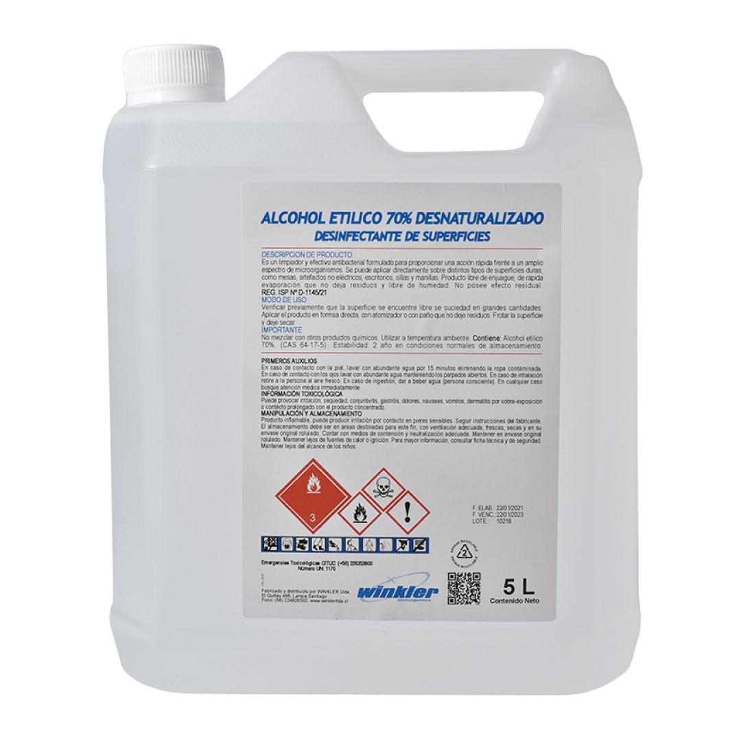 Alcohol Etilico Desna.Tecnico 70% Winkler 5 lt