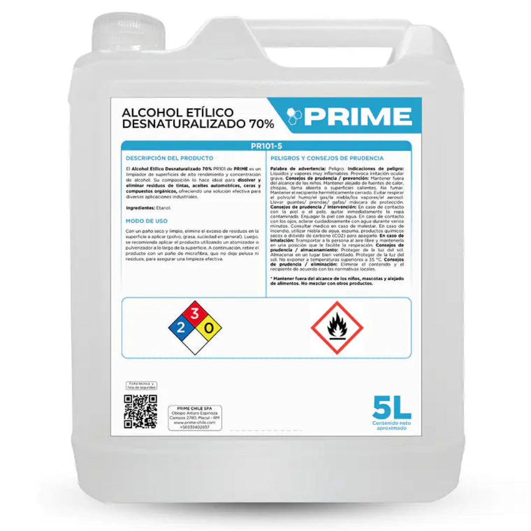 Alcohol Etílico Desnaturalizado 70% 5 lt Prime
